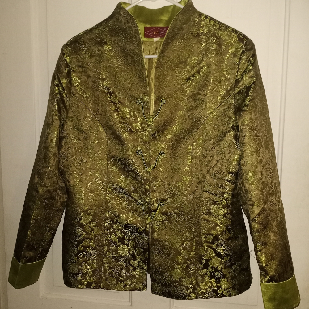 Elegant Olive Brocade Blazer